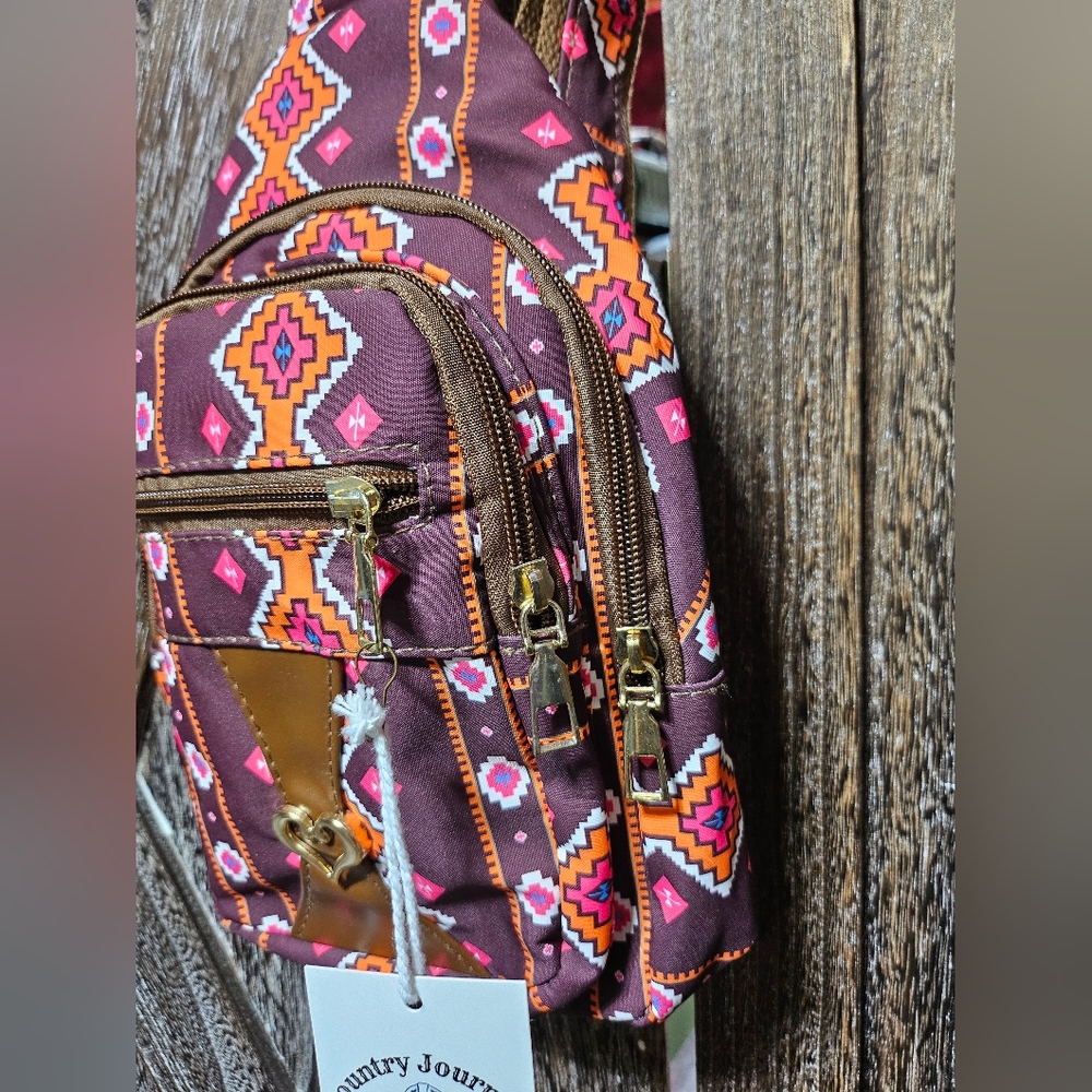 NWT Brown and Pink Aztec Women's Sling Bag - Picture 4 of 5